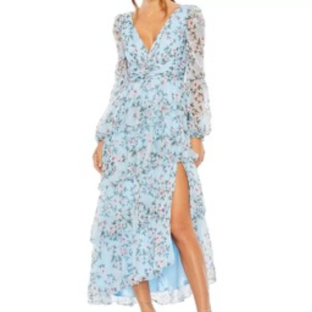 Mac Duggal Gathered Tiered Midi Dress